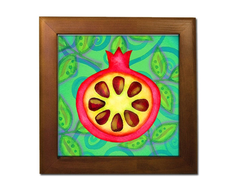 Pomegranate Ceramic Tile Trivet Judaica Home Decor Jewish Image 0