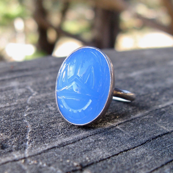 Vintage Blue Glass Scarab Ring