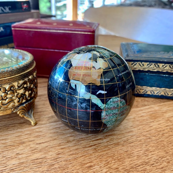 Vintage Desk Globe with Stone and Shell Inlays