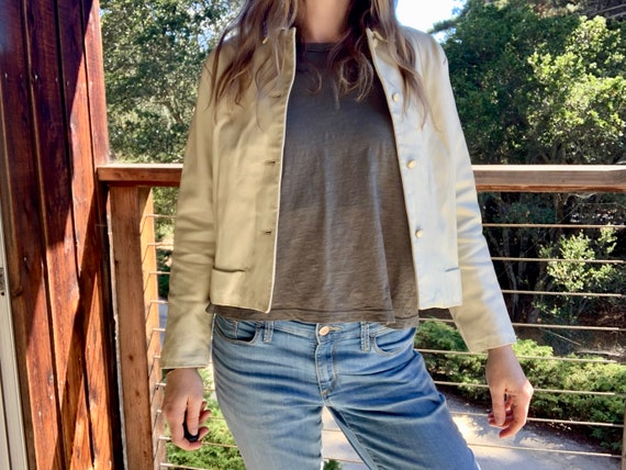 Vintage White Leather Moto Jacket