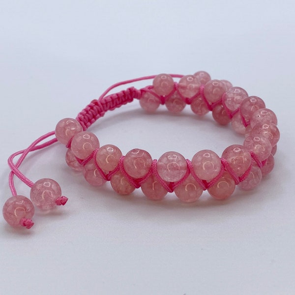 Double Shamballa Bracelet with Pink Shatter Glass Beads