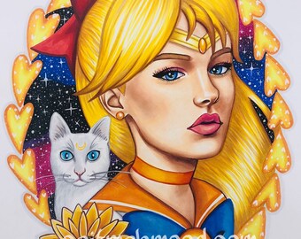 Sailor Venus & Artemis Female Art Print Sailor Scout Artwork Copic Marker Artwork Anime Fan Art Anime Room Decor Print of Sailor Venus