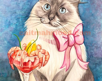 White Cat Artwork Watercolor Cat Painting Artwork Fancy Cat Art Cat Room Decor Burmin Cat Artwork Cat Mom Gift Cat Themed Gift