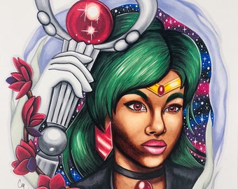 Sailor Pluto Fine Art Print Copic Maker Art Print Sailor Scout Fan Art Sailor Moon Fan Art Anime Fan Art Anime Wall Decor Girl Room Wall Art