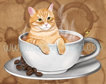 Orange Tabby Cat Art Print Cats and Coffee Cafe Wall Decor Coffee Shop Wall Art Tabby Cat Wall Art Cat Wall Decor Print of Orange Cat