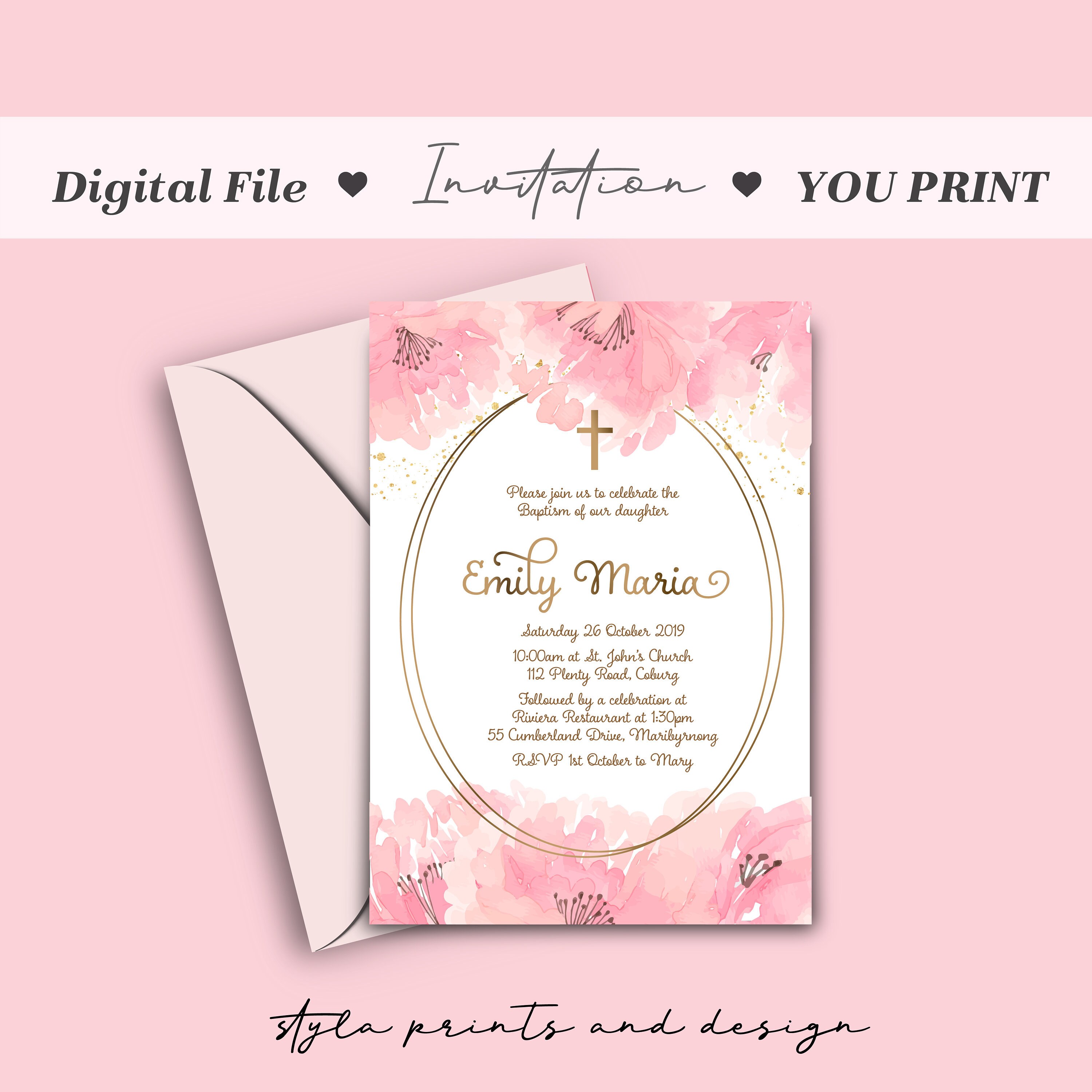 Christening And First Birthday Invites Pink Watercolour Etsy