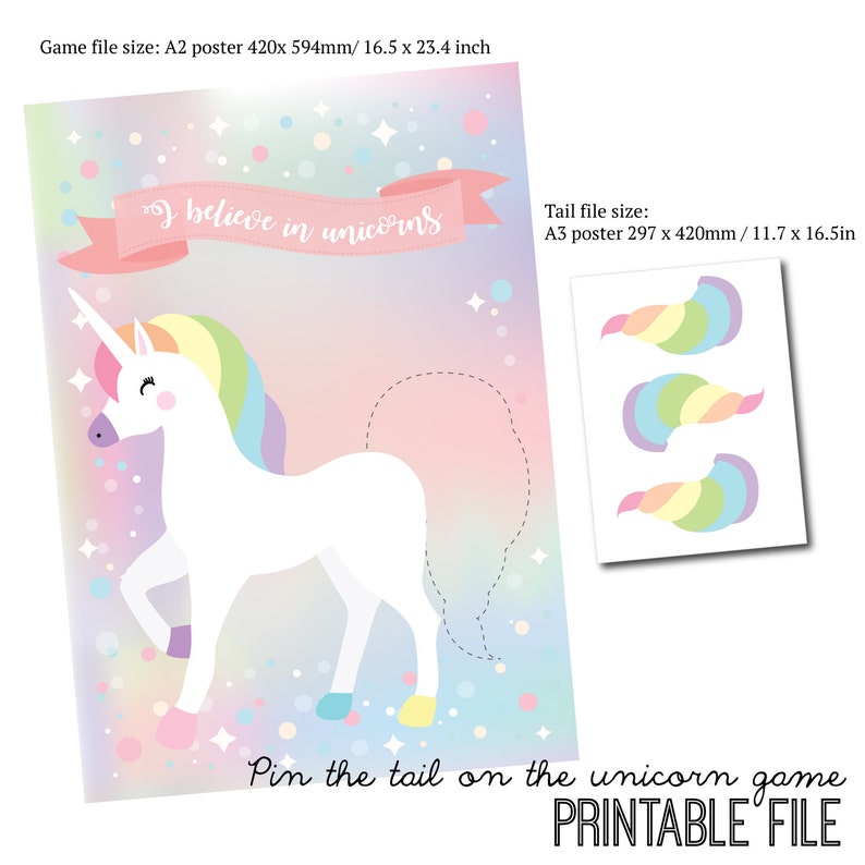 rainbow pastel printable game printable unicorn rainbow game pin the tail download file party game party supplies paper party supplies jan takayama com