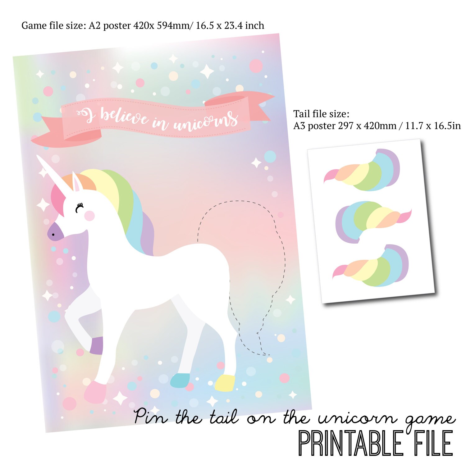 unicorn game party game rainbow printable pin the tail etsy new zealand