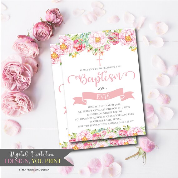 Floral Invitation Baptism Invitation Christening Etsy