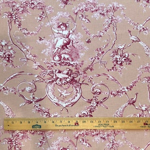 Dusty Pink French &quot;Girl on Swing&quot; Decorator Weight Toile Fabric (108&quot; wide), Priced by the Yard