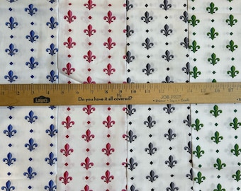Pack of Four, Fleur-de-lis Fat Quarter (17" x 22") Pieces of Cotton Fabric from France for Quilting, Sewing, Crafting and More