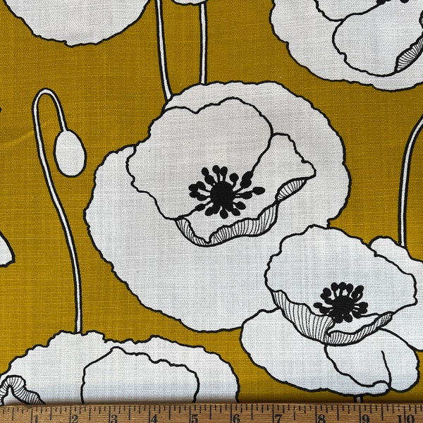 Large-Print Poppy Flower Cotton French Fabric in Mustard Yellow (62" Wide) Priced by the HALF Yard, for Sewing, Quilting, Crafts