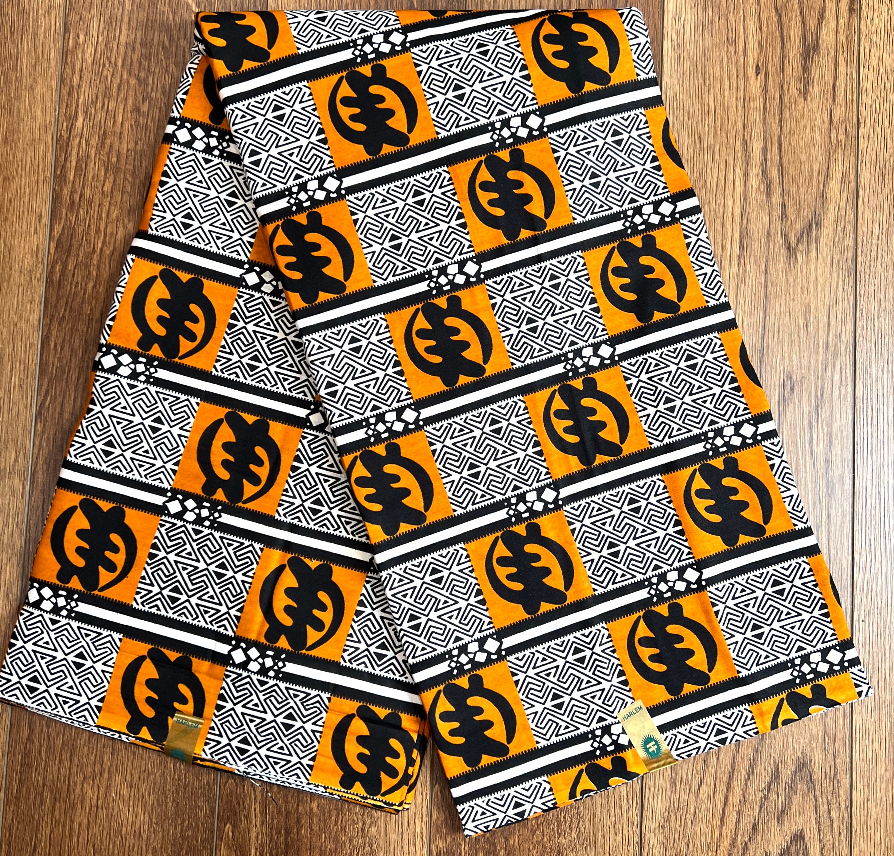 Gye Nyame Squares Printed African Fabric | Black, White and Rusty Brown | 100% Cotton | Sold by the Yard | For Sewing, Quilting and More