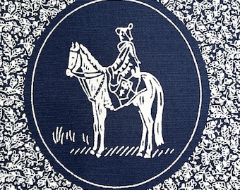 White on Indigo "Horse and Rider" Print Shweshwe Fabric from South Africa (2513) | Sold by the HALF Meter - For Quilting, Sewing and More