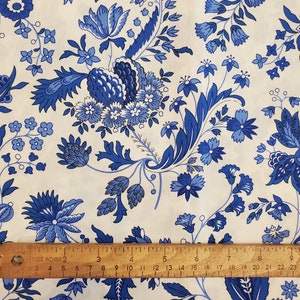 Acrylic-Coated French Blue and White Floral Fabric sold by the Half Yard