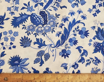 Acrylic-Coated French Blue and White Floral Fabric sold by the Half Yard