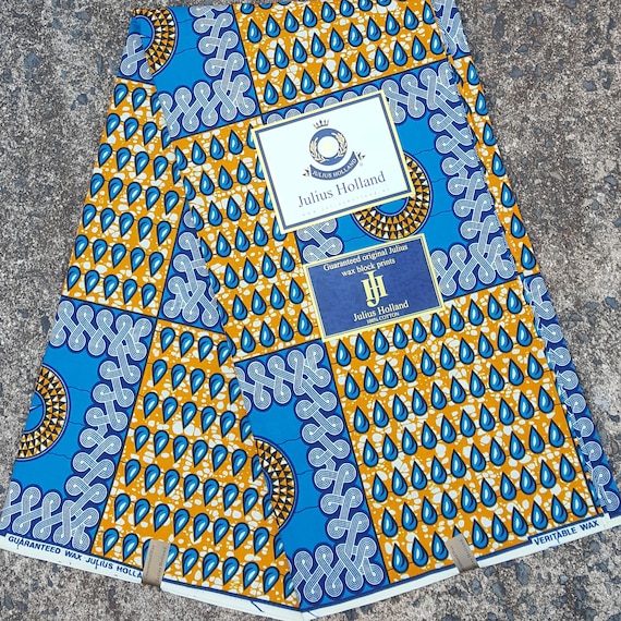 Blue and Gold Wax Block Ankara Cotton Fabric by Julius Holland | Etsy