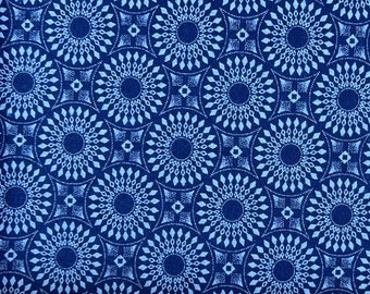 White on Indigo "Medallion" Print Shweshwe Fabric from South Africa (0709) | Sold by the HALF Meter - For Quilting, Sewing
