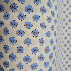 French Allover Fabric | Off White and Blue | 100% Cotton | Approx. 70&quot; wide | Priced by the HALF Yard | For Sewing, Crafting, Quilting