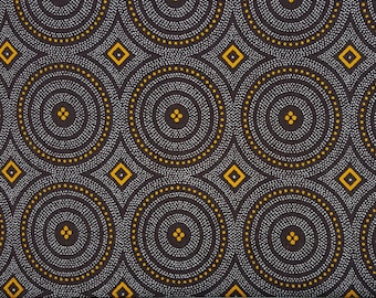 HALF meter brown and gold 3 Cats medallion pattern shweshwe fabric by Da Gama Textiles, South Africa for clothes and crafts
