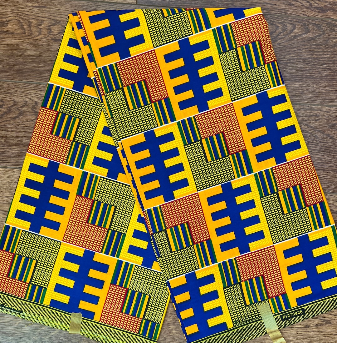 African Kente Cloth Inspired Printed Cotton Fabric Sold by the Yard for