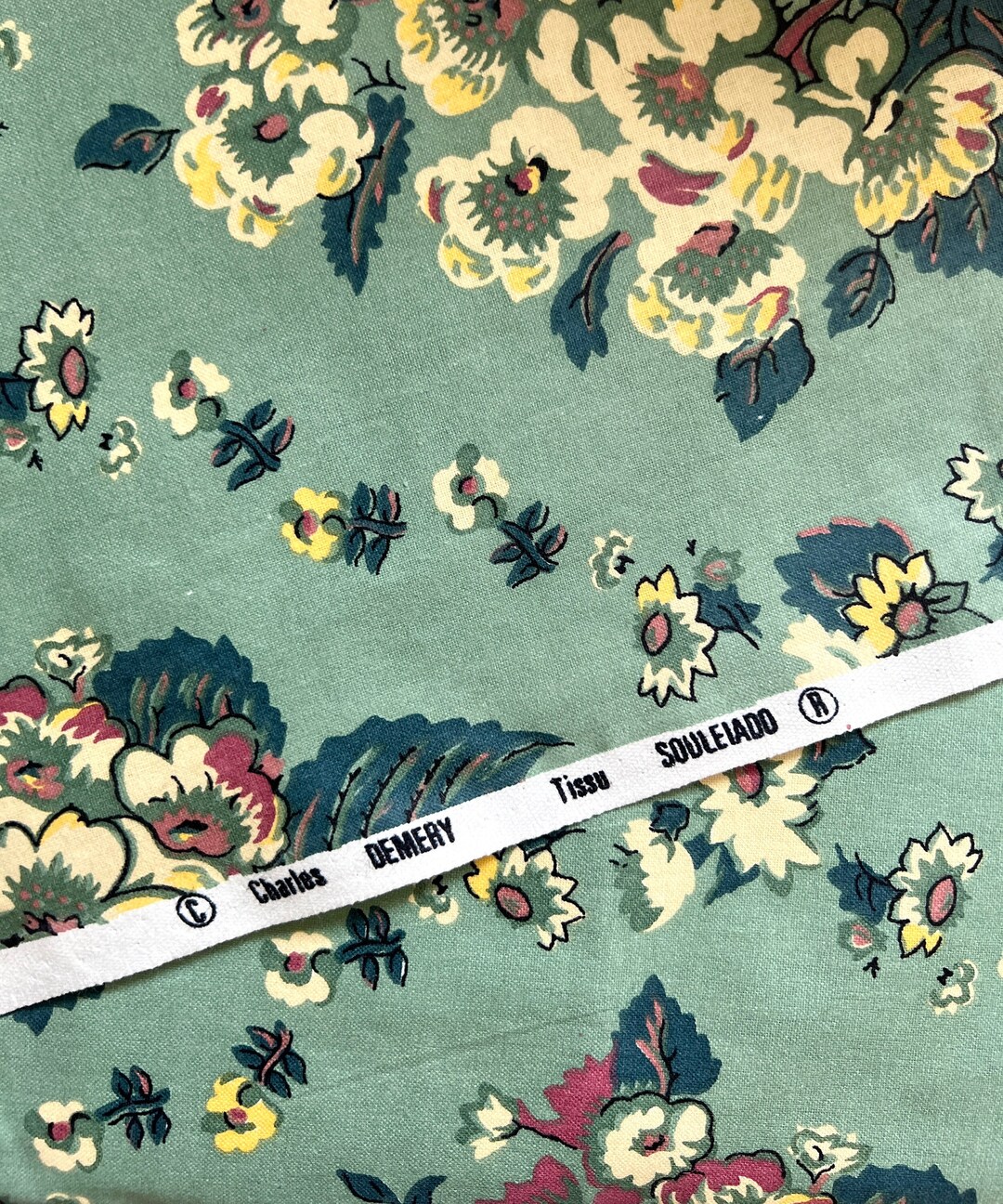Foulard Carré Souleiado - Motif Floral Vintage Vert - 100% Coton - Made In France