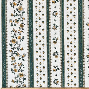 French Provence Floral Stripe Fabric | Green and Yellow | 100% Cotton | Approx. 62" Wide | Priced by the HALF YARD | Perfect for Quilting