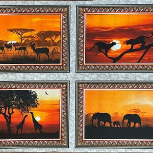 Set of 8 African Sunset Panels by Da Gama Textiles, South Africa for Sewing, Placemats, Crafts, DIY, Fabric, Quilting, Materials