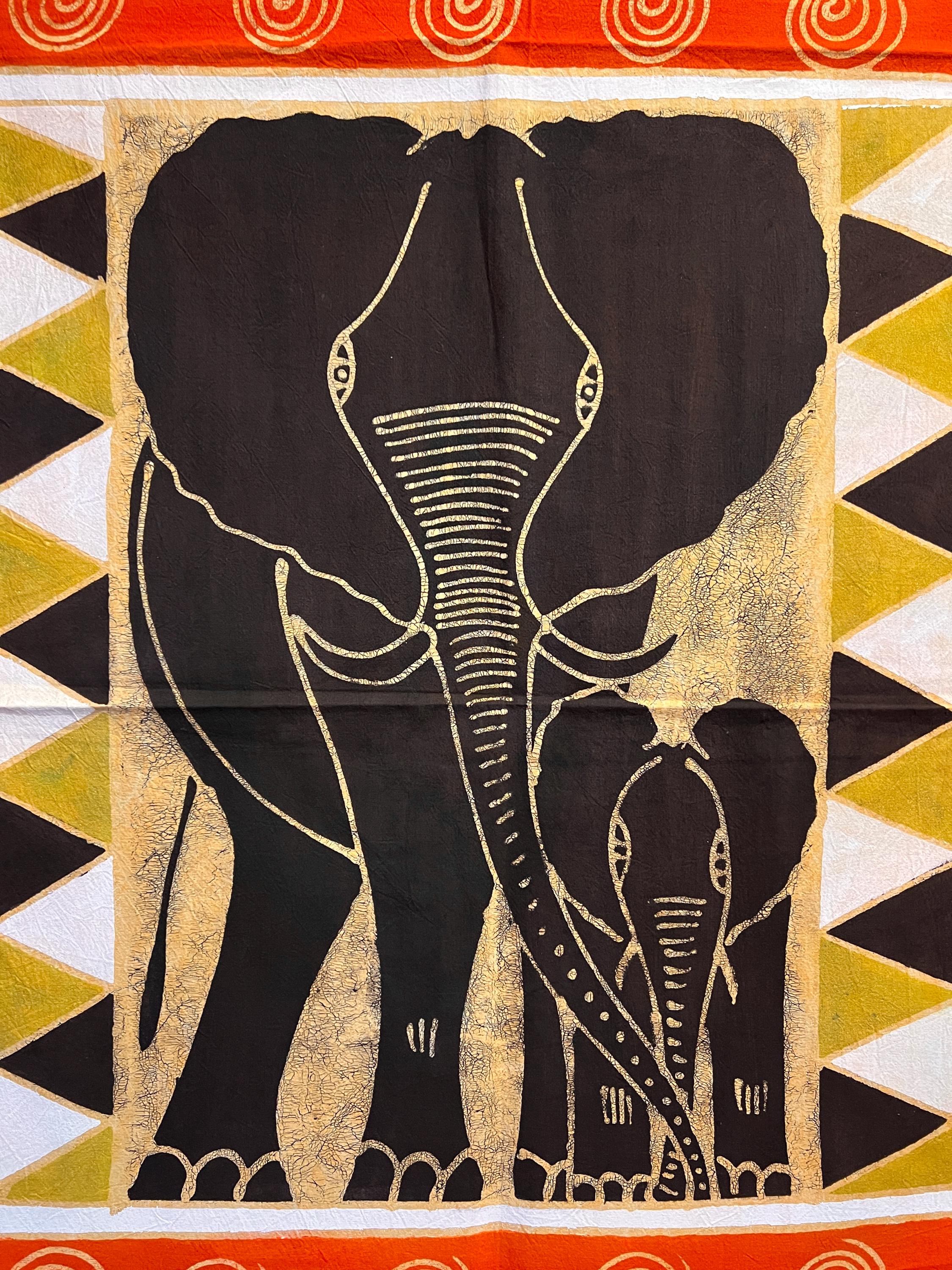 Elephant Batik Fabric Panel From Zimbabwe (approximately 60
