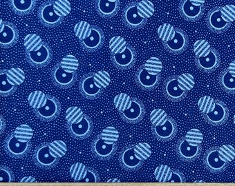 White on Indigo "Abstract Circle" Print Shweshwe Fabric from South Africa (1366) | Sold by the HALF Meter - For Quilting, Sewing