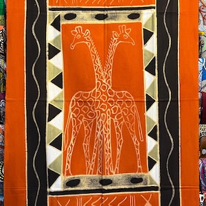 Giraffe Batik Fabric Panel from Zimbabwe (Approximately 60&quot; by 34&quot;) Perfect for Wall Hangings, Quilting, Sewing and More