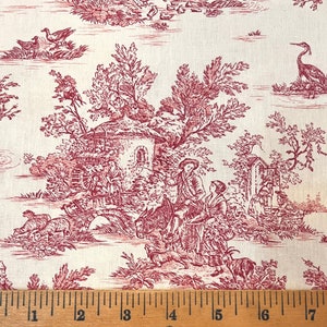 Wide Red French Pastoral Small-Scale Toile Fabric (108&quot; wide), Priced by the HALF Yard