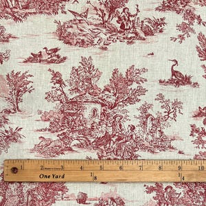 Red French Small-Scale Pastoral Toile de Jouy Fabric | 60" wide | 100% Cotton | Sold by the HALF Yard | Perfect for Sewing, Quilting, Crafts