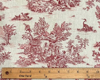 Red French Small-Scale Pastoral Toile de Jouy Fabric | 60" wide | 100% Cotton | Sold by the HALF Yard | Perfect for Sewing, Quilting, Crafts