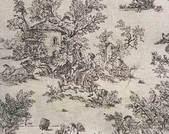 Black French Pastoral Small-Scale Toile de Jouy Fabric (60" wide) | Priced by the HALF Yard | 100% Cotton | For Sewing, Quilting, Crafts