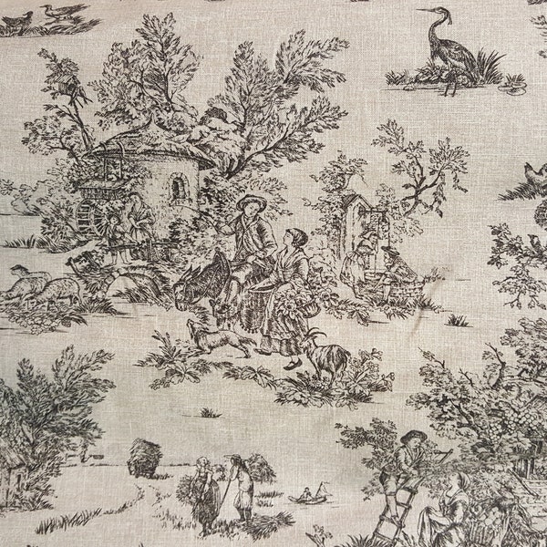 Black French Pastoral Small-Scale Toile de Jouy Fabric (60" wide) | Priced by the HALF Yard | 100% Cotton | For Sewing, Quilting, Crafts