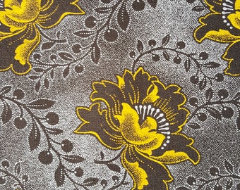 3 Cats brown and gold floral pattern shweshwe fabric from South Africa priced by the HALF meter
