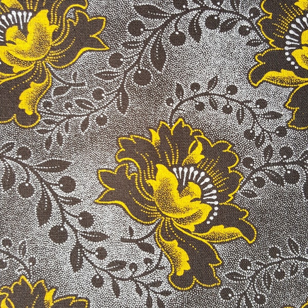 Tela shweshwe con estampado floral marrón y dorado de 3 gatos de Sudáfrica, precio por medio metro