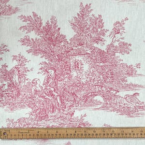 French Country Toile de Jouy Decorator Weight Toile Fabric in Pink | Approx. 70&quot; wide | 100% Cotton | Priced by the YARD