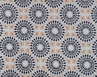 3 Cats mustard and black on cream suns shweshwe fabric from South Africa priced by the HALF meter - shipped from USA