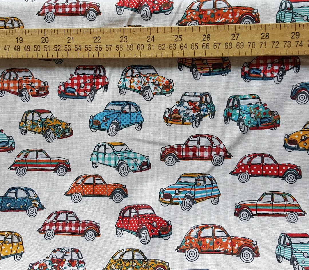 Classic French Citroen 2CV Car Fabric in Turquoise and Red 62 Wide ...