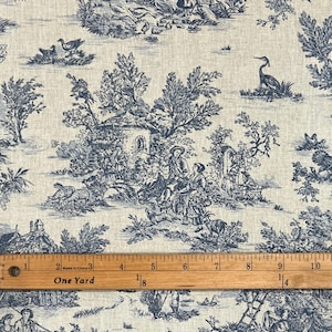 Blue French Small-Scale Pastoral Toile de Jouy Fabric | 60" wide | 100% Cotton | Priced by the HALF Yard | For Sewing, Quilting and Crafts