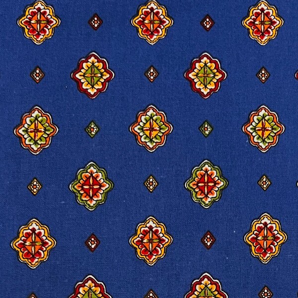 French "Figuerolles" Allover Fabric in Blue | 100% Cotton | Approx. 60" Wide | Priced by the HALF Yard | For Sewing, Quilting and More