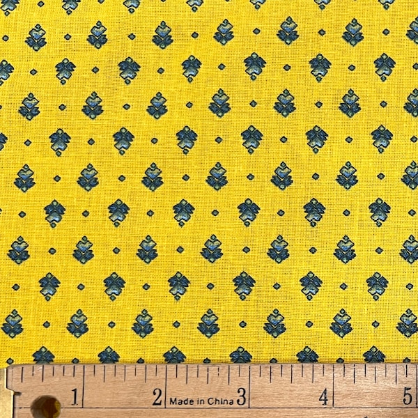 French Provence All Over Cotton Fabric in Yellow and Blue | Approx. 62" Wide | Priced by the HALF Yard | For Sewing, Quilting and More
