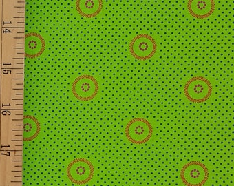 3 Cats shweshwe circle pattern fabric in lime green from South Africa sold by the HALF meter - shipped from USA