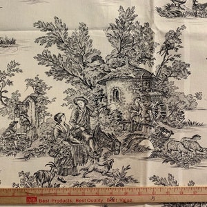 French Pastoral Large-Scale Black Toile Fabric | 108&quot; wide| Priced by the YARD | For Tablecloths, Upholstery, Drapery, Pillows and More