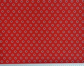 Three Cats Shweshwe Fabric | Small Circle Print in White and Black on Red | from South Africa | Priced by the HALF Meter