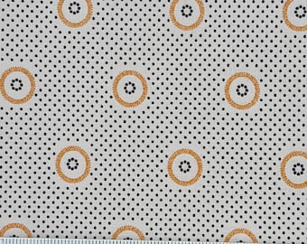 3 Cats mustard and black on cream circles and dots shweshwe fabric from South Africa priced by the HALF meter - shipped from USA