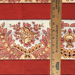 40&quot; Length of Vintage French Les Olivades &quot;Bandes Campano&quot; Salmon and Rusty Red SEVEN 5.5&quot; Wide Borders Fabric