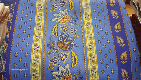 French Lisa Blue and Yellow Striped Fabric (60" wide) | Priced by the HALF Yard | For Quilting, Sewing and More